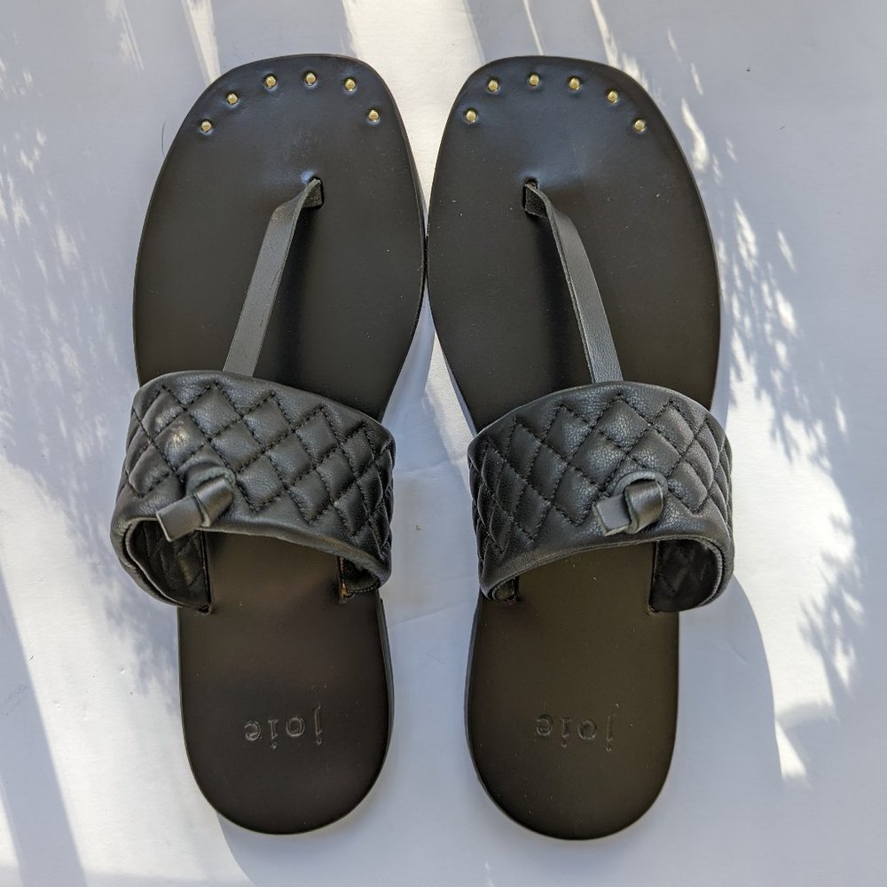 JOIE Batton Quilted Thong Flat Sandals in Black Leather Size 7.5 Brand New NIB